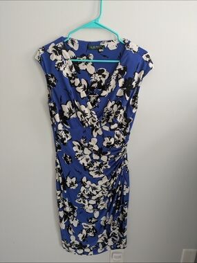 Ralph Lauren Floral Blue Wrap-Style Sheath Dress